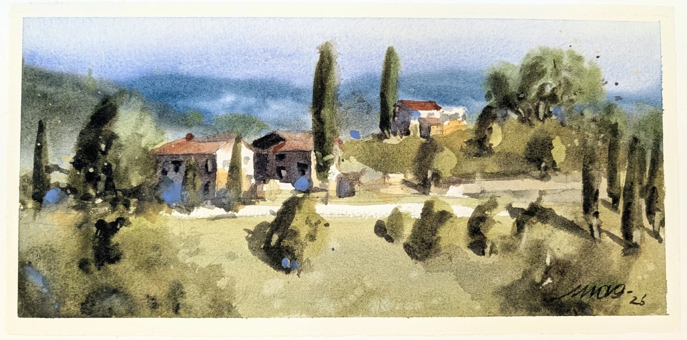 Campagna toscana — acquerello di Marco Novo