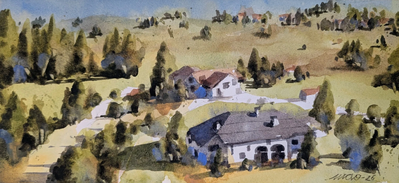 Colline e cipressi — acquerello di Marco Novo